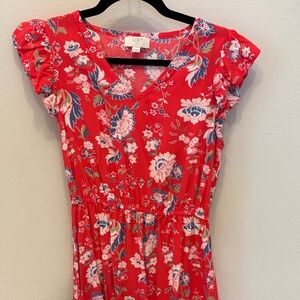 Loft Floral Coral Dress, Medium Petite